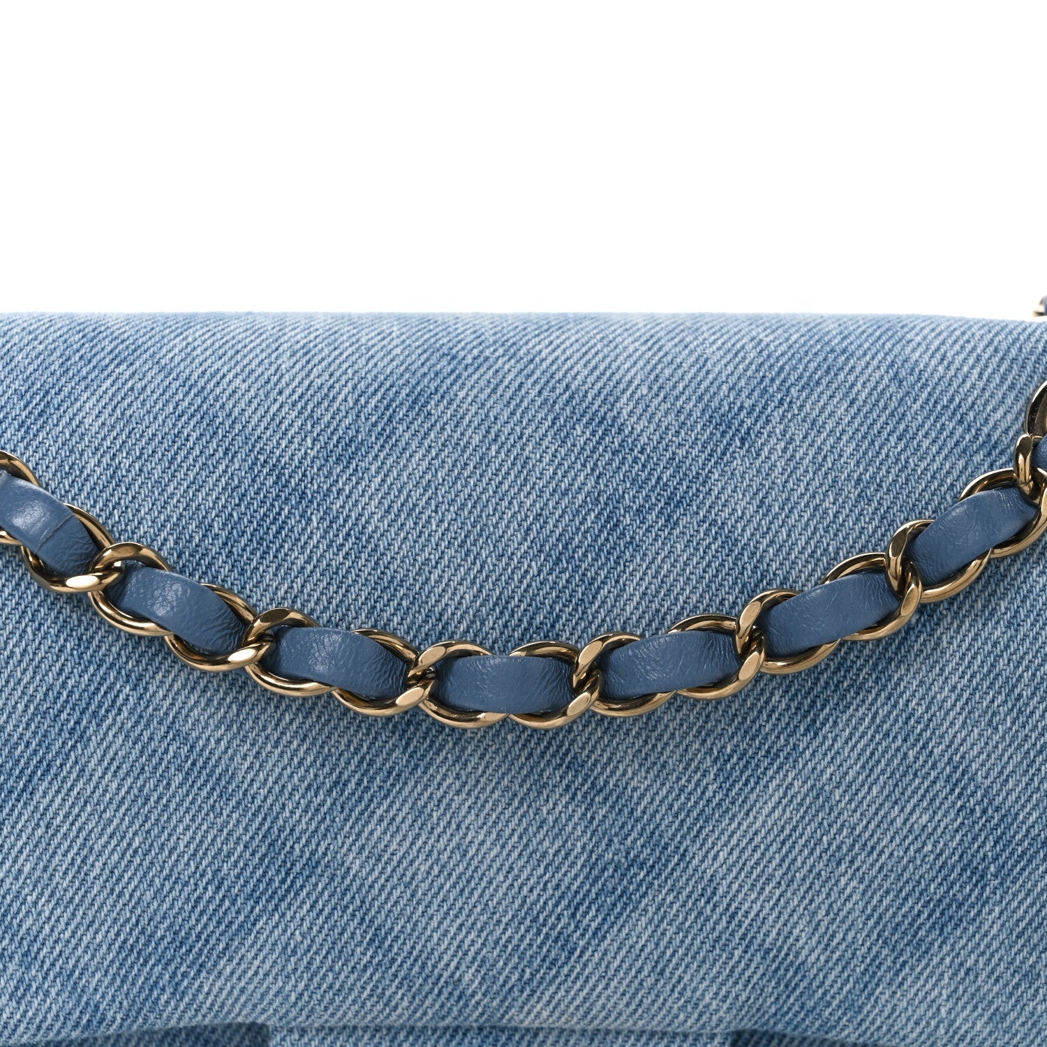 Printed Denim Quilted Small Double Flap Light Blue