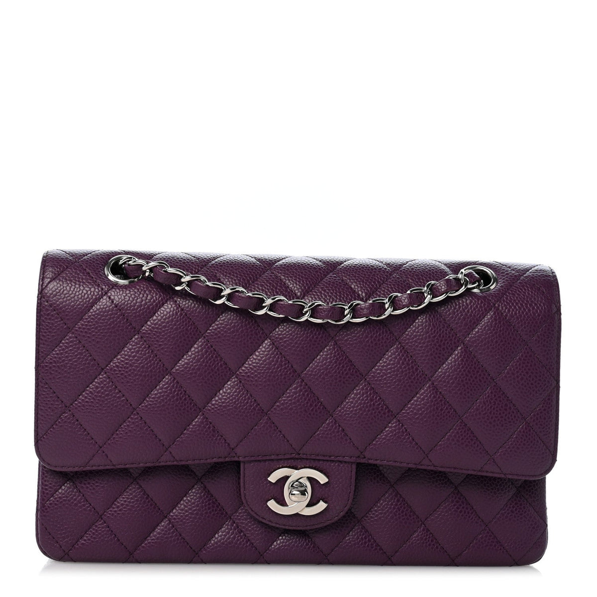 Caviar Quilted Medium Double Flap Purple