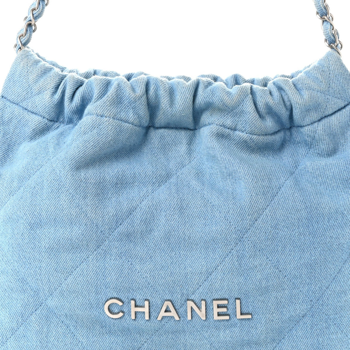 Denim Quilted Chanel 22 Light Blue