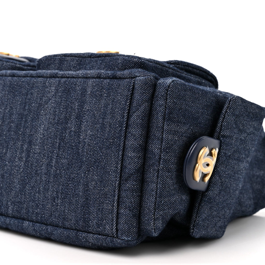 Washed Denim Quilted Large Trendy Pockets Hobo Dark Blue