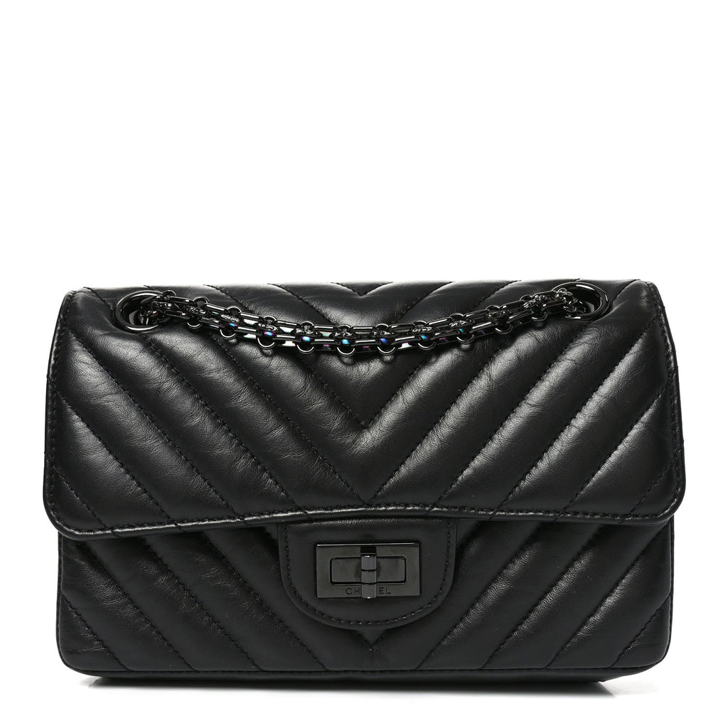 Aged Calfskin Chevron Quilted 2.55 Reissue Mini Flap So Black