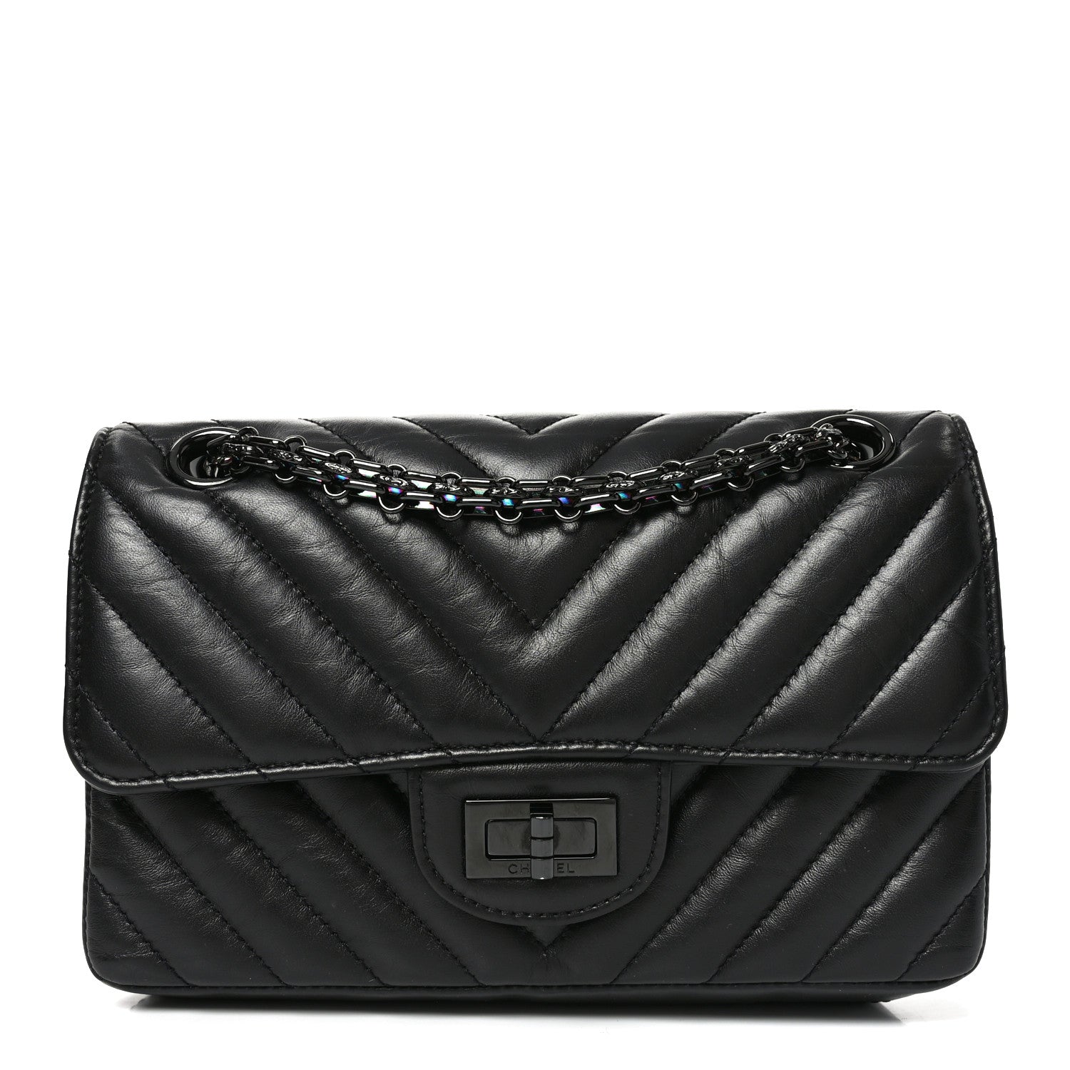 Aged Calfskin Chevron Quilted 2.55 Reissue Mini Flap So Black