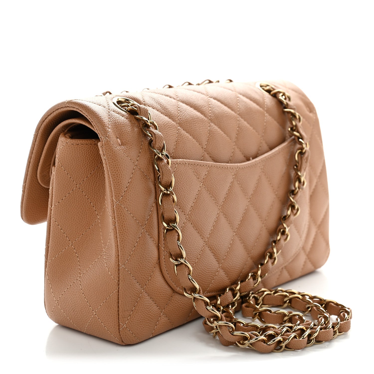 Caviar Quilted Small Double Flap Dark Beige