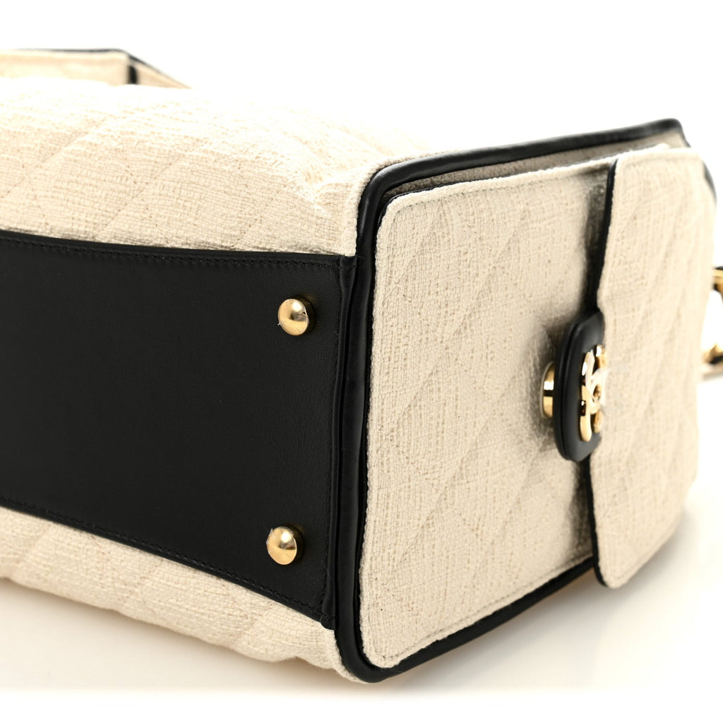 Canvas Calfskin Quilted Small Chanel 25 Handbag Ecru Black