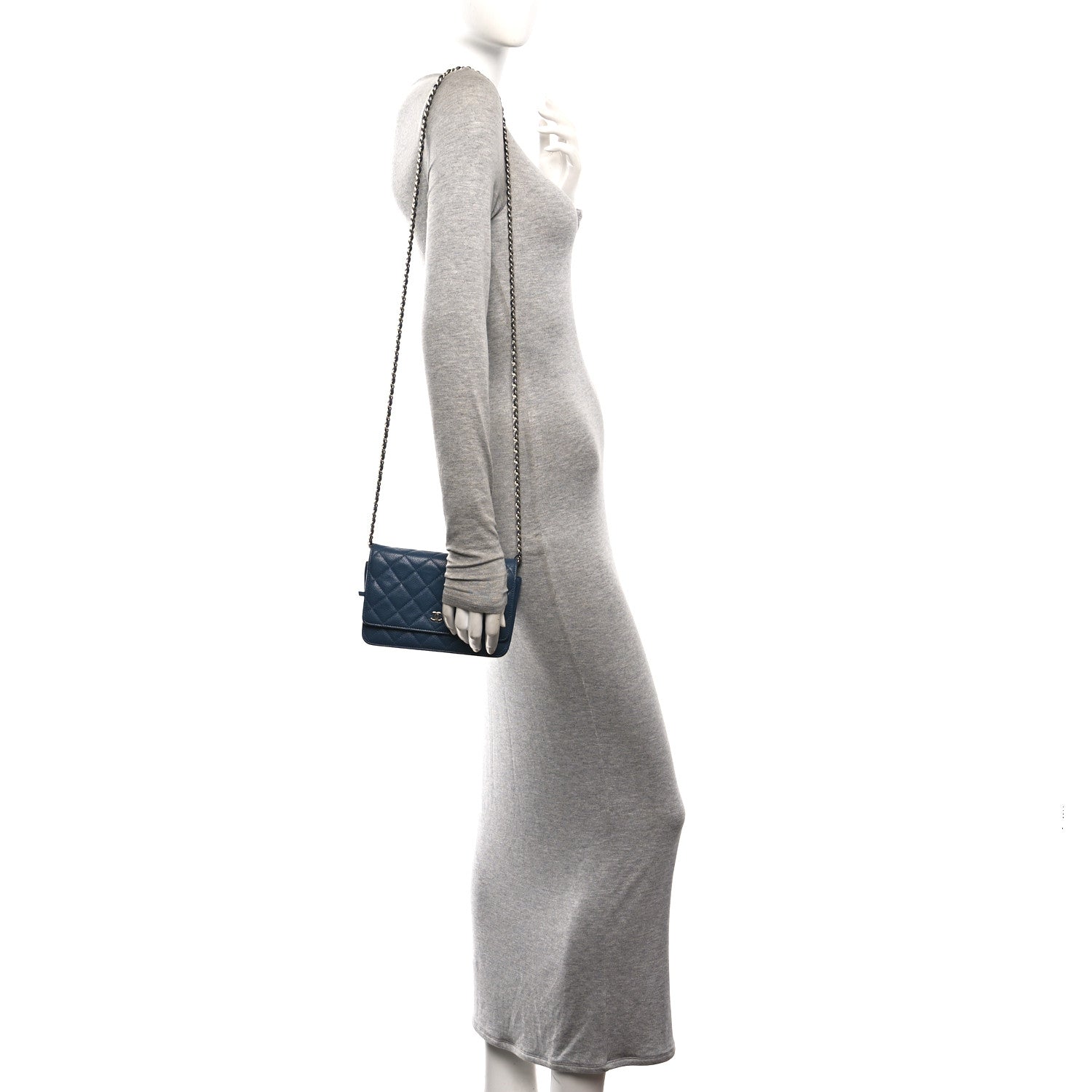 Caviar Quilted Wallet on Chain WOC Blue