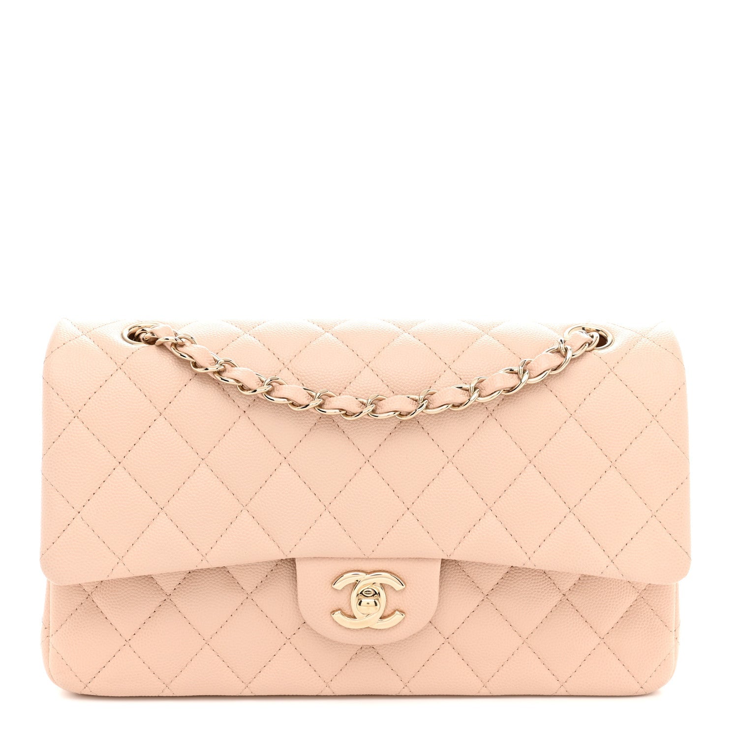 Caviar Quilted Medium Double Flap Light Beige