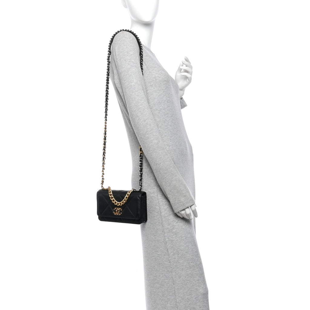 Lambskin Quilted Chanel 19 Wallet On Chain WOC Black