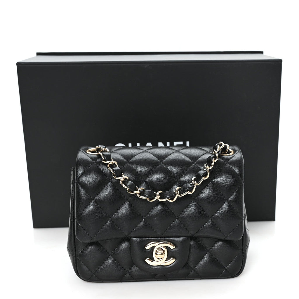 Lambskin Quilted Mini Square Flap Black