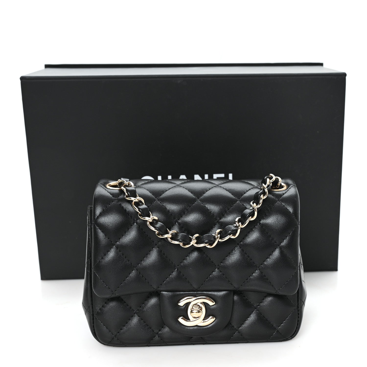 Lambskin Quilted Mini Square Flap Black