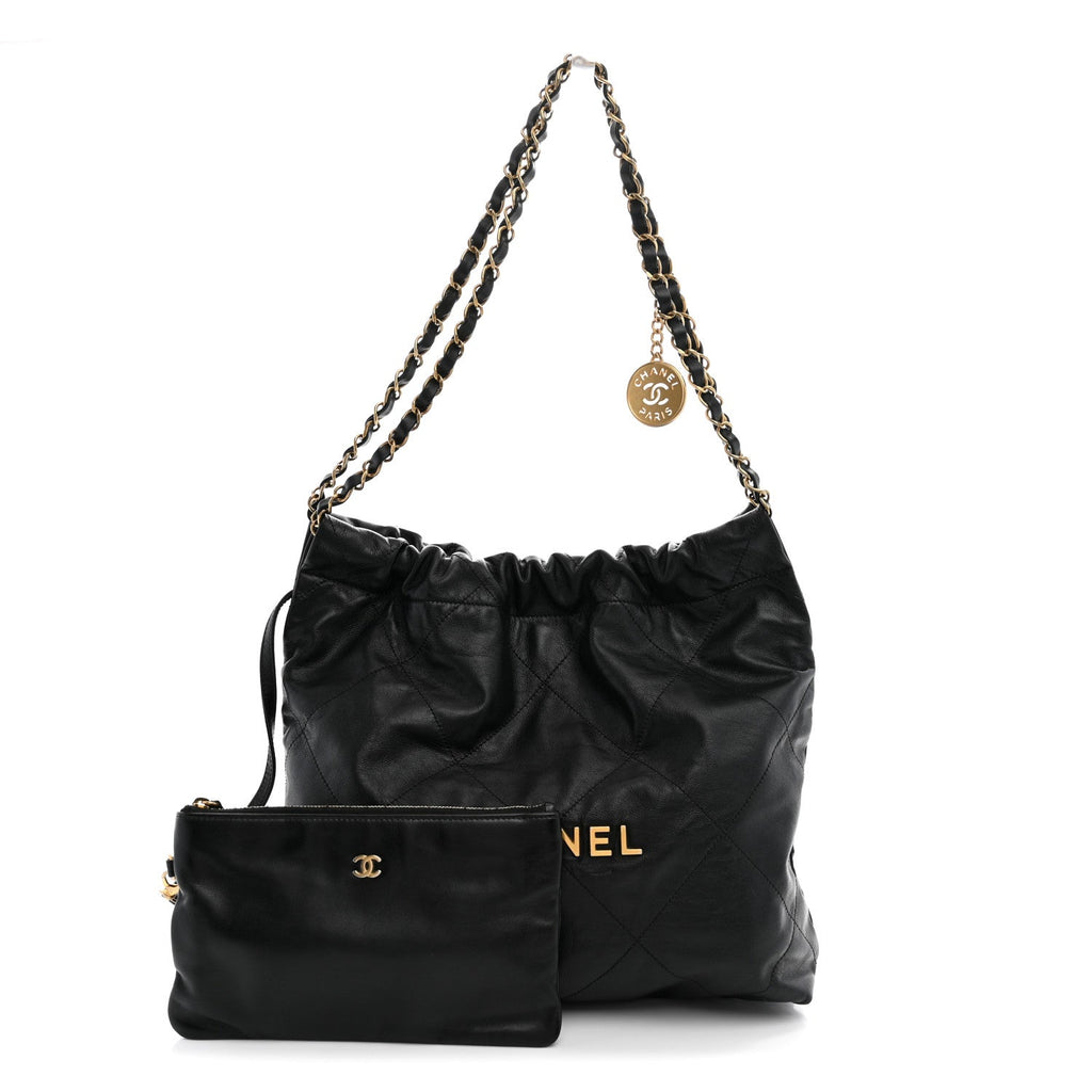 Shiny Calfskin Quilted Small Chanel 22 Black