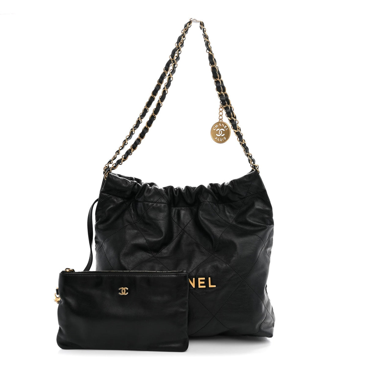 Shiny Calfskin Quilted Small Chanel 22 Black