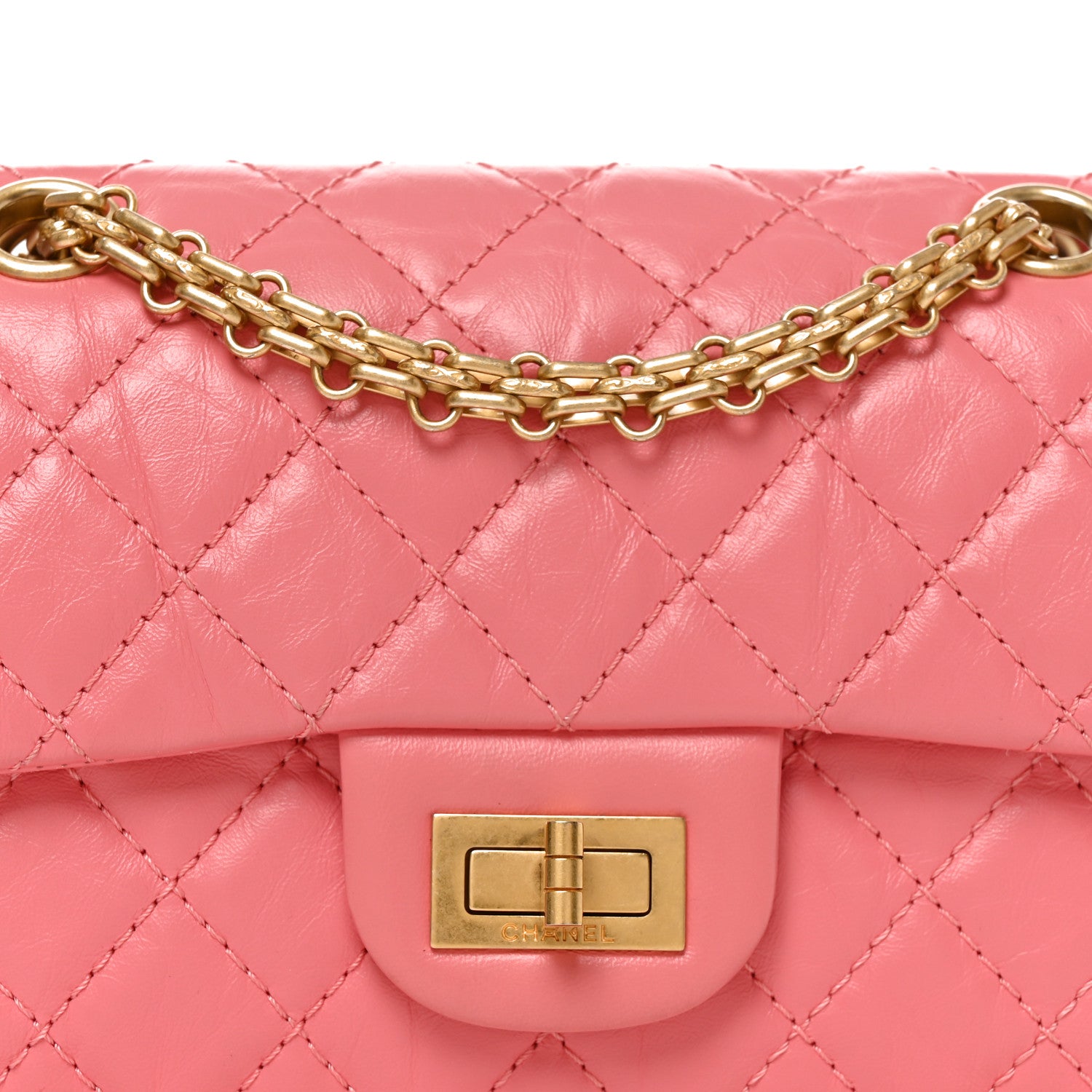 Aged Calfskin Quilted 2.55 Reissue Mini Flap Coral