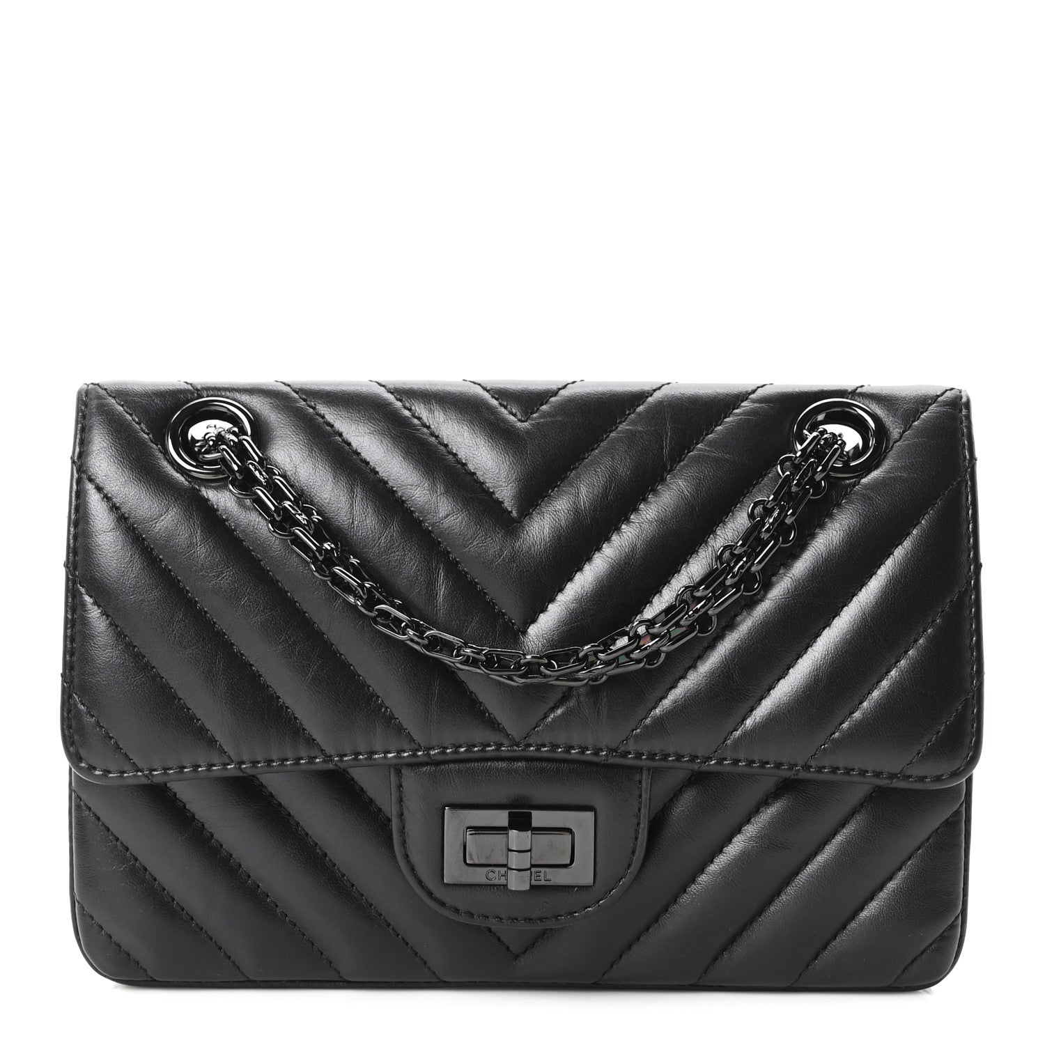 Aged Calfskin Chevron Quilted 2.55 Reissue Mini Flap So Black