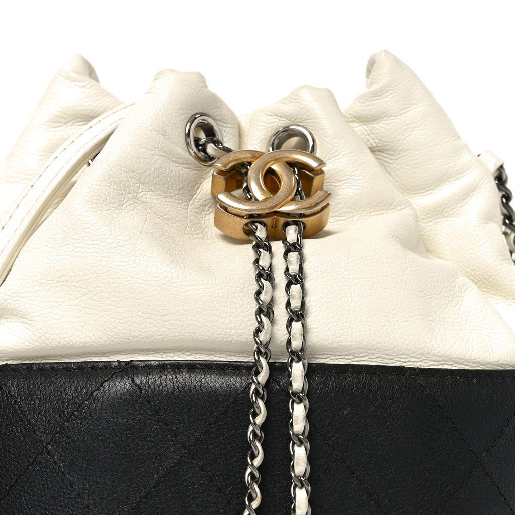 Aged Calfskin Quilted Small Gabrielle Bucket White Black