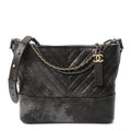 Metallic Caviar Chevron Quilted Medium Gabrielle Hobo Dark Silver Gold