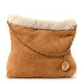 Suede Shearling Quilted Small Chanel 22 Brown White