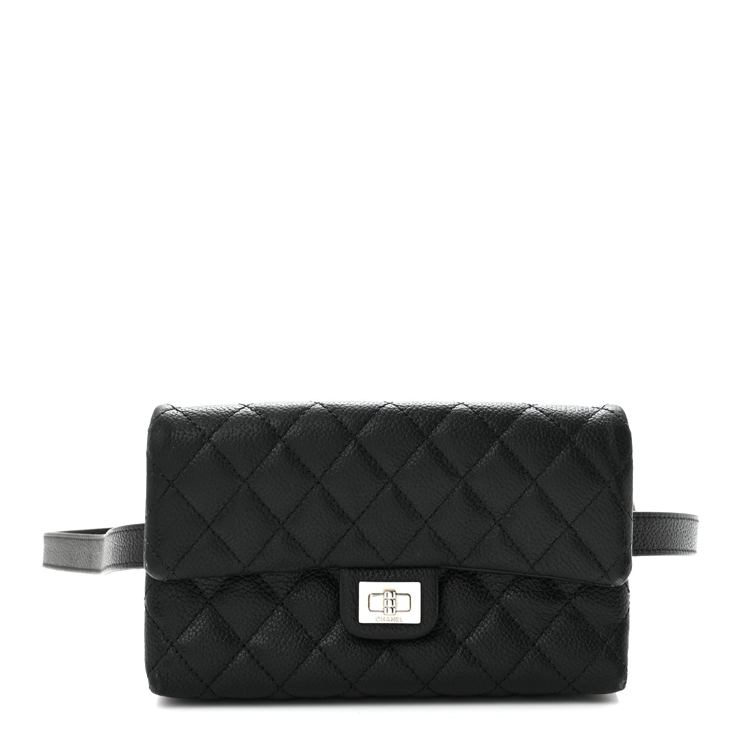 Grained Calfskin Quilted 2.55 Reissue Flap Belt Bag Clutch Black