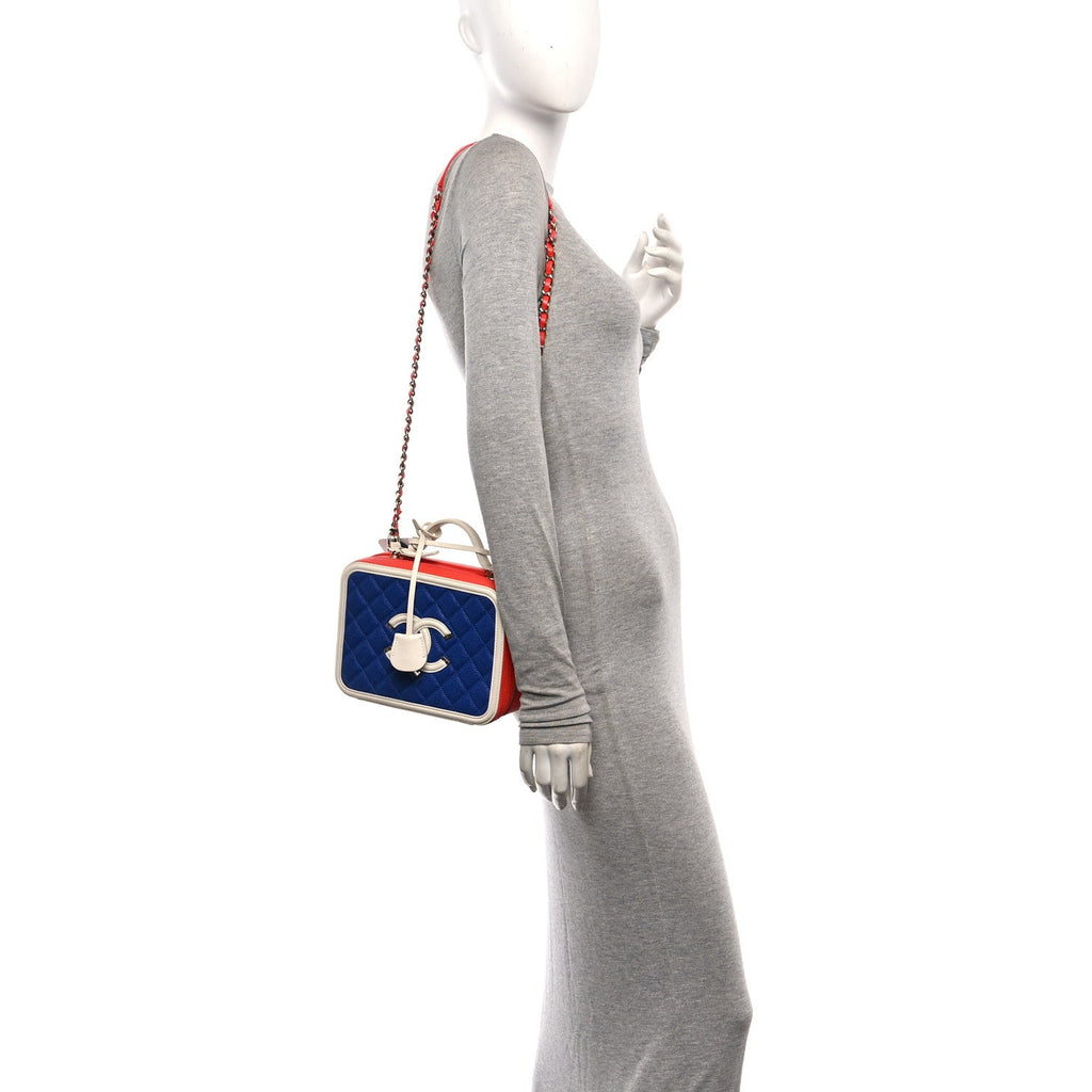 Caviar Quilted Medium CC Filigree Vanity Case Blue White Red