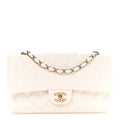 Caviar Quilted Medium Double Flap White