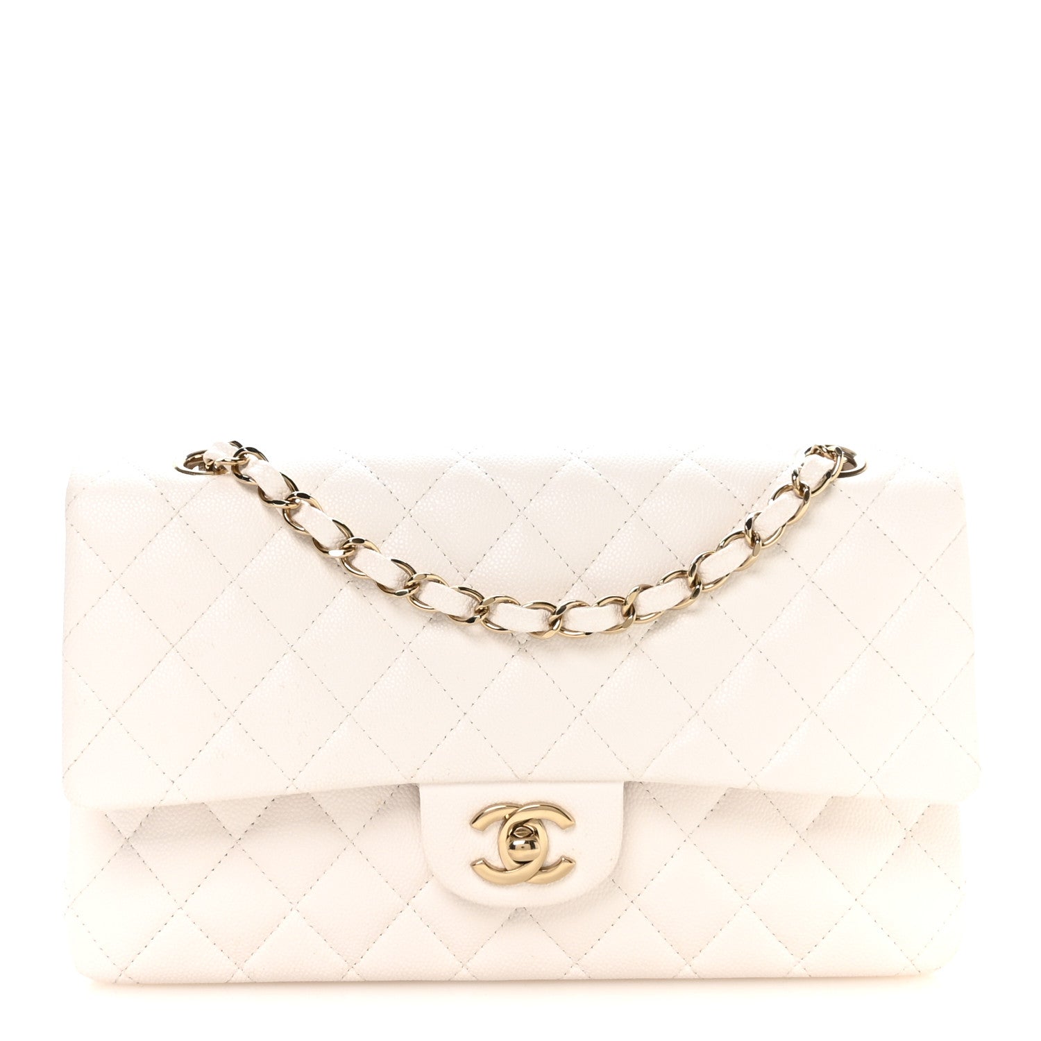 Caviar Quilted Medium Double Flap White