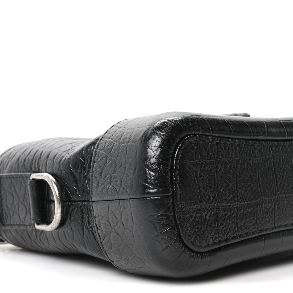 Calfskin Crocodile Embossed Small Gabrielle Cocodile Hobo Black