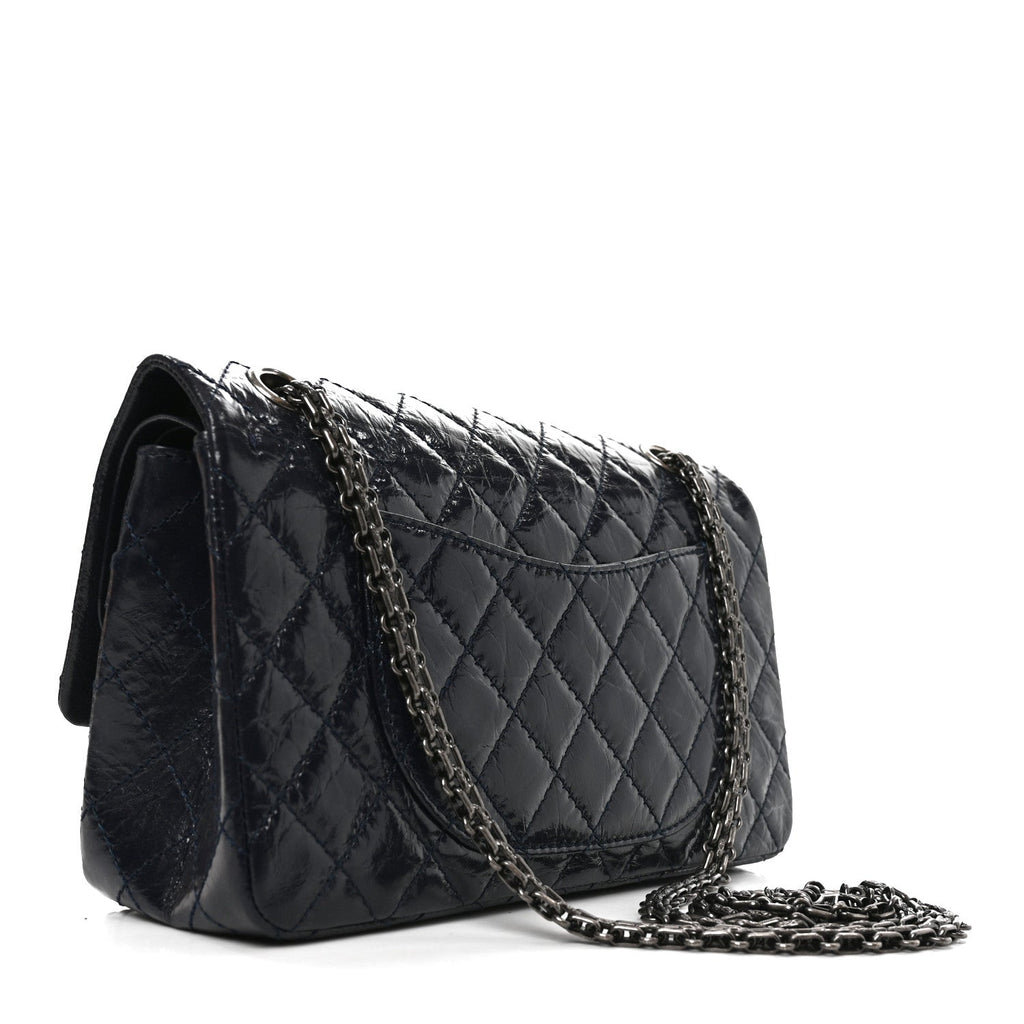 Glazed Calfskin Quilted 2.55 Reissue 225 Flap Dark Navy Blue