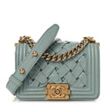 Lambskin Woven Mini Chateau Boy Flap Light Blue