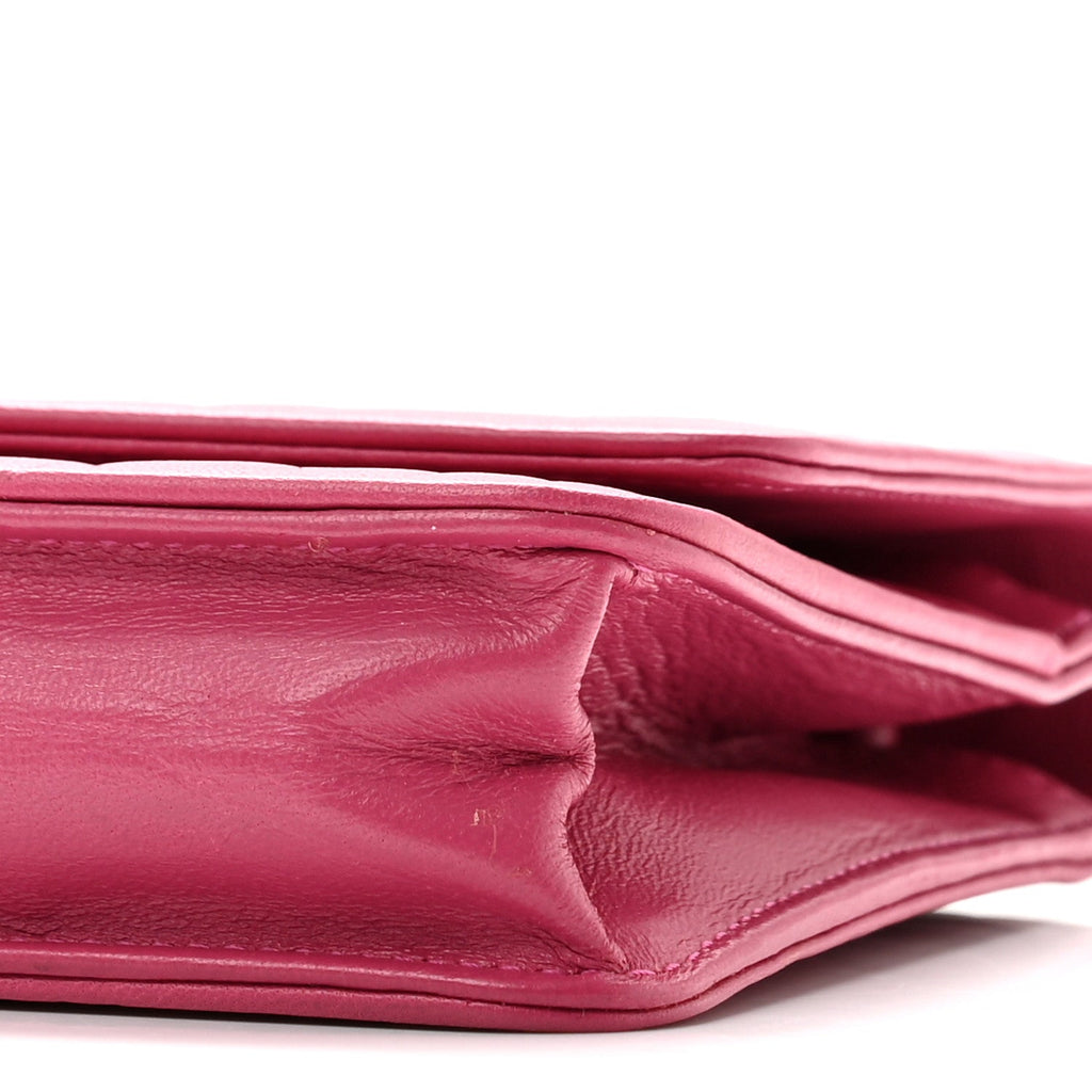 Lambskin Camellia Embossed Wallet on Chain WOC Fuchsia