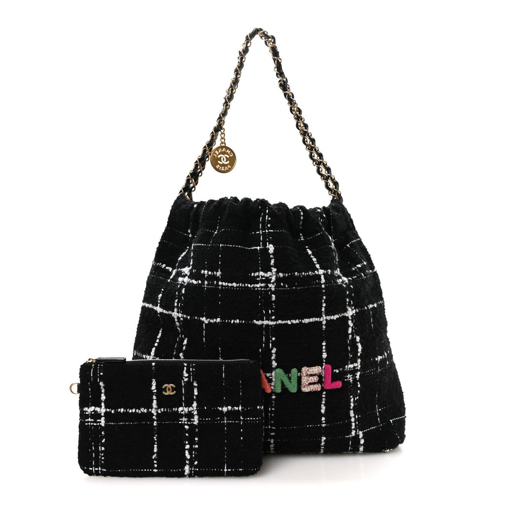 Wool Tweed Quilted Small Chanel 22 Black Multicolor