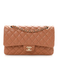Lambskin Quilted Medium Double Flap Brown