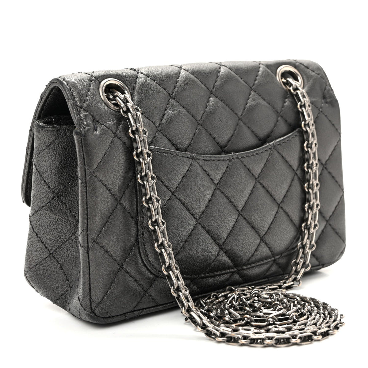 Goatskin Quilted 2.55 Reissue Mini Flap  Dark Silver
