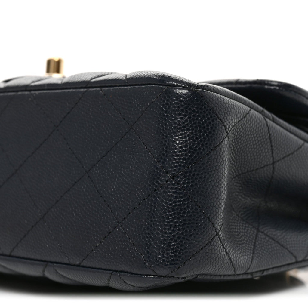 Caviar Quilted Small Double Flap Dark Navy