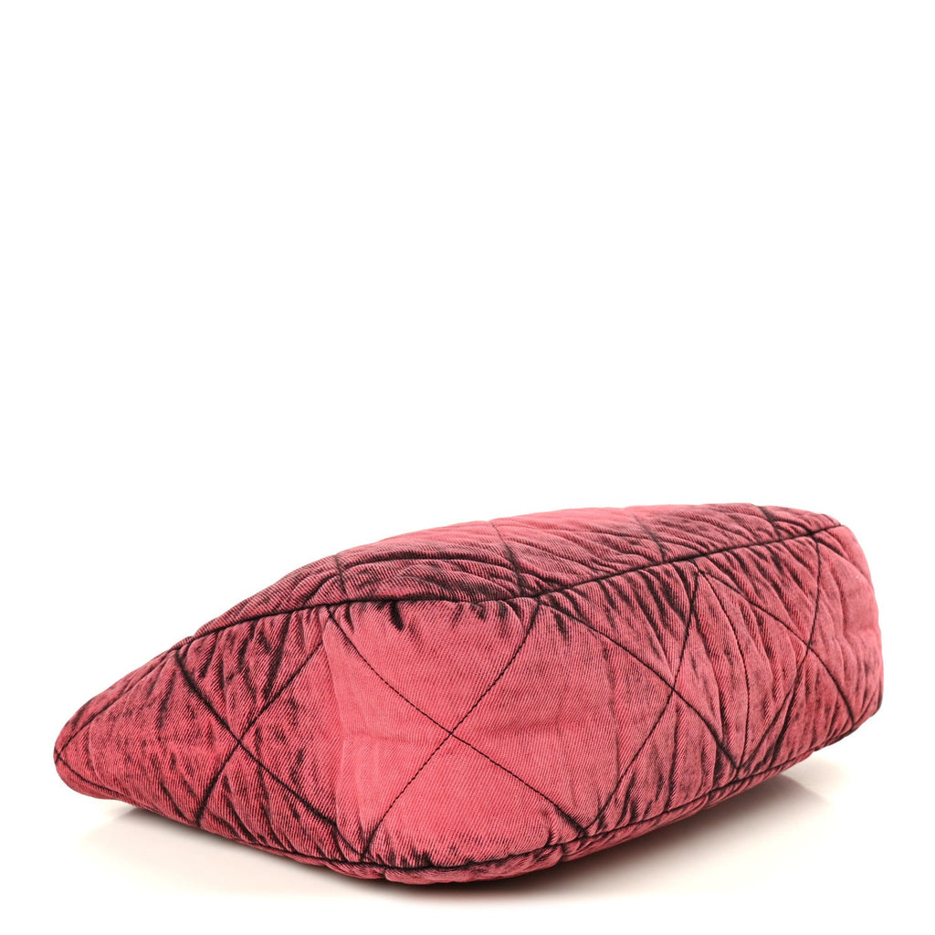 Washed Denim Quilted Chanel 19 East West Shopping Bag Pink