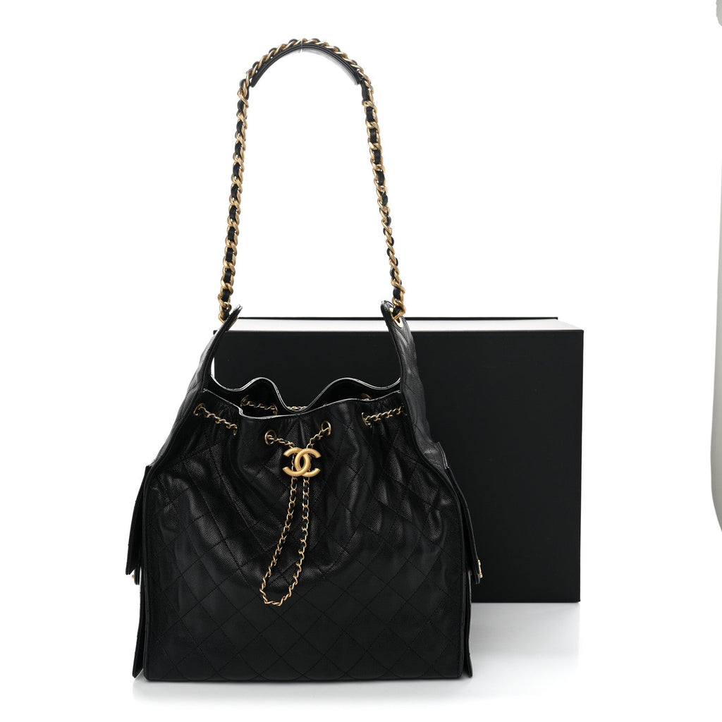 Caviar Quilted Medium Chanel 25 Handbag Black