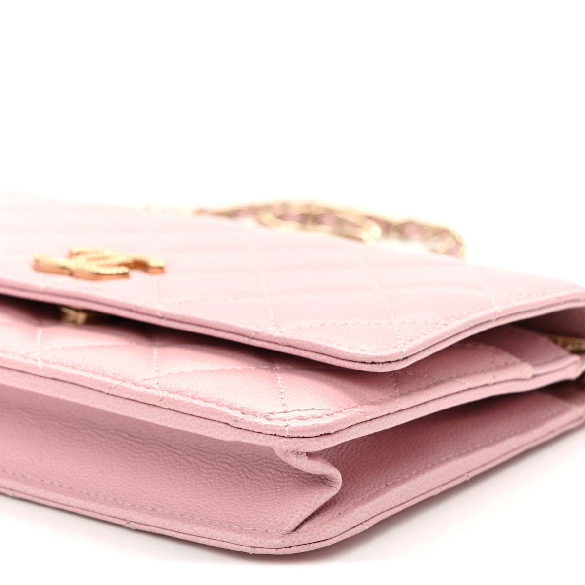 Caviar Quilted Studded CC Wallet on Chain WOC Light Pink