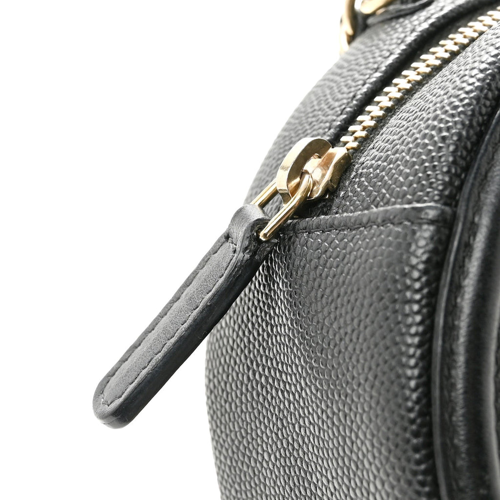 Caviar Quilted Round Filigree Crossbody Black