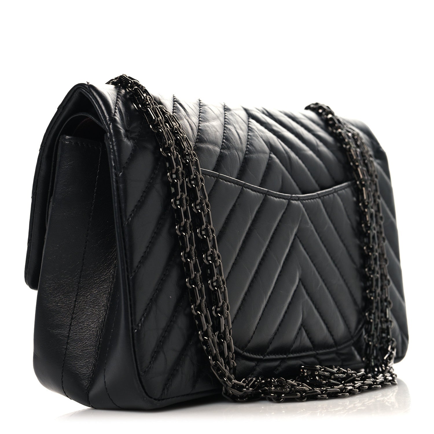 Aged Calfskin Chevron Quilted 2.55 Reissue 225 Flap So Black