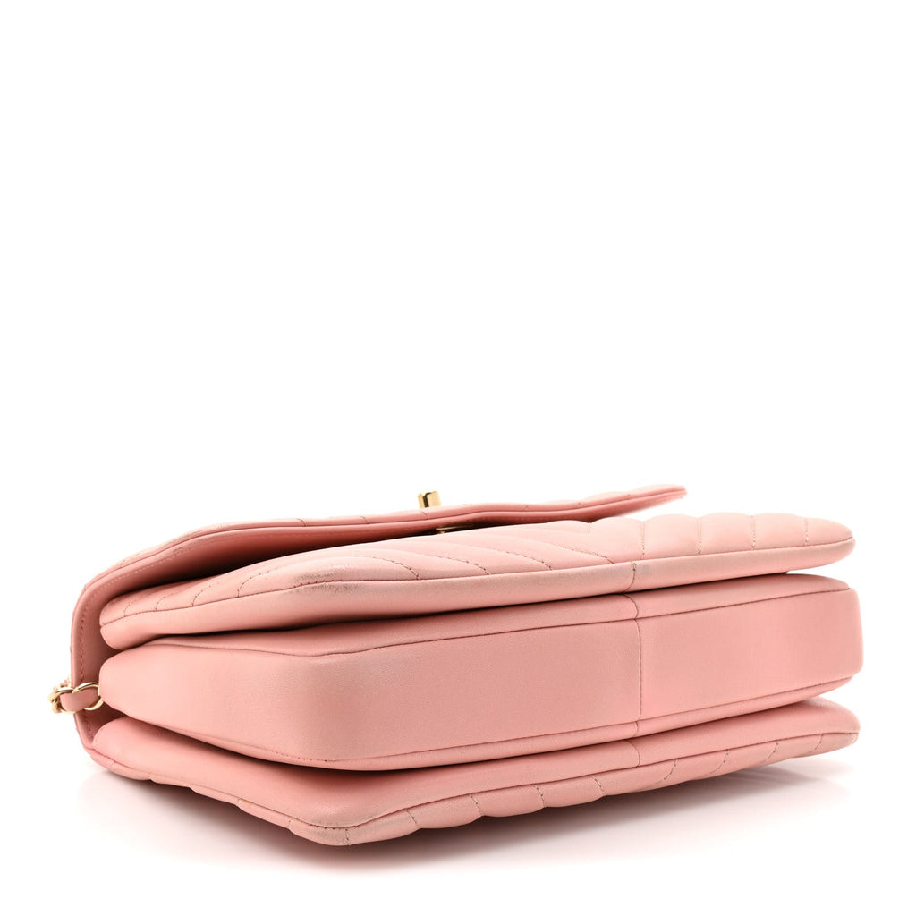 Lambskin Chevron Quilted Small Trendy CC Dual Handle Flap Bag Light Pink
