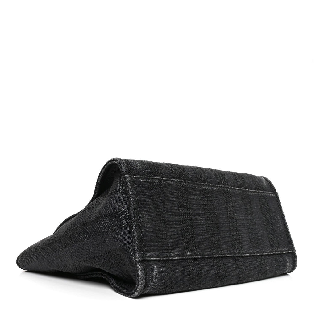 Mixed Fibers Calfskin Striped Medium Deauville Tote Black