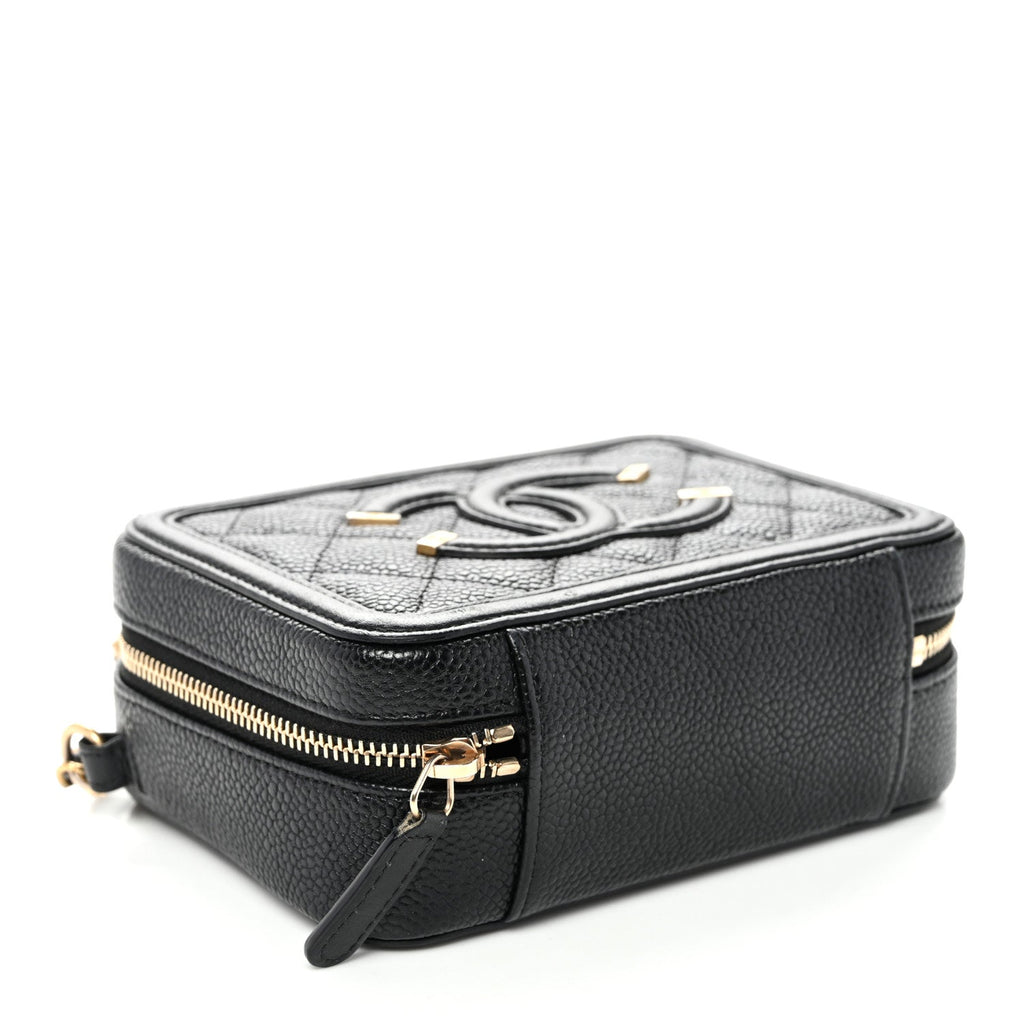 Caviar Quilted CC Filigree Vanity Clutch With Chain Black