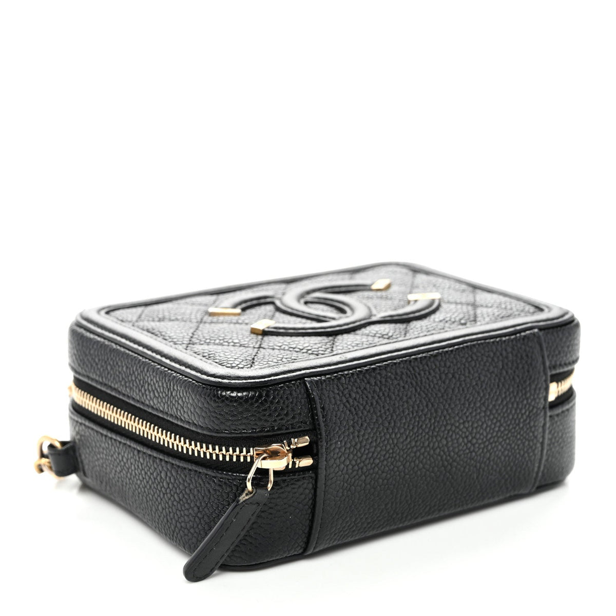 Caviar Quilted CC Filigree Vanity Clutch With Chain Black