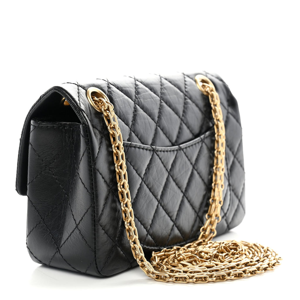 Aged Calfskin Quilted 2.55 Reissue Mini Flap Black