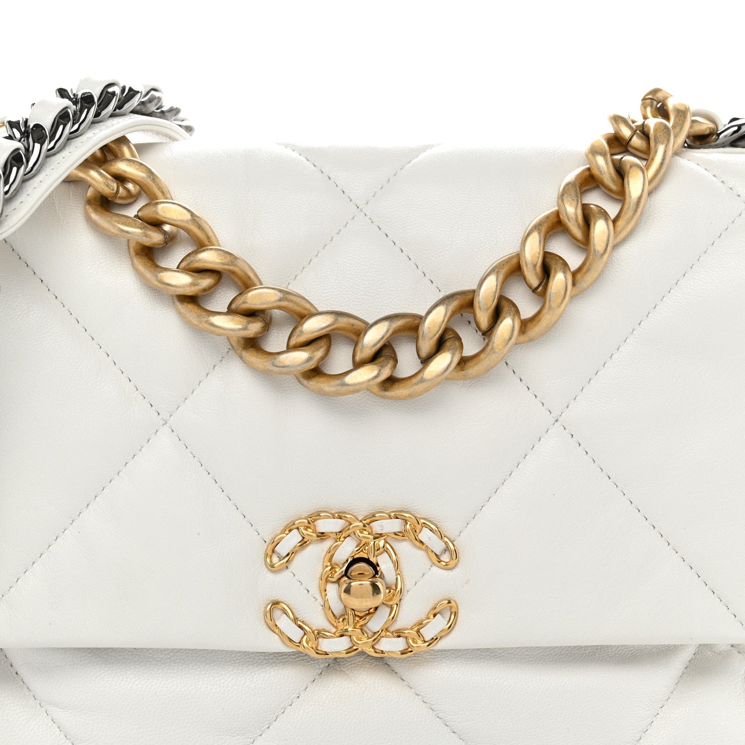 Lambskin Quilted Large Chanel 19 Flap White