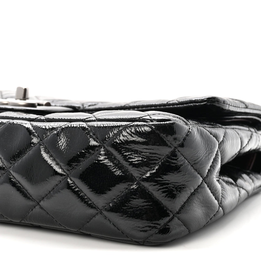 Crumpled Patent Quilted Medium Double Flap Black