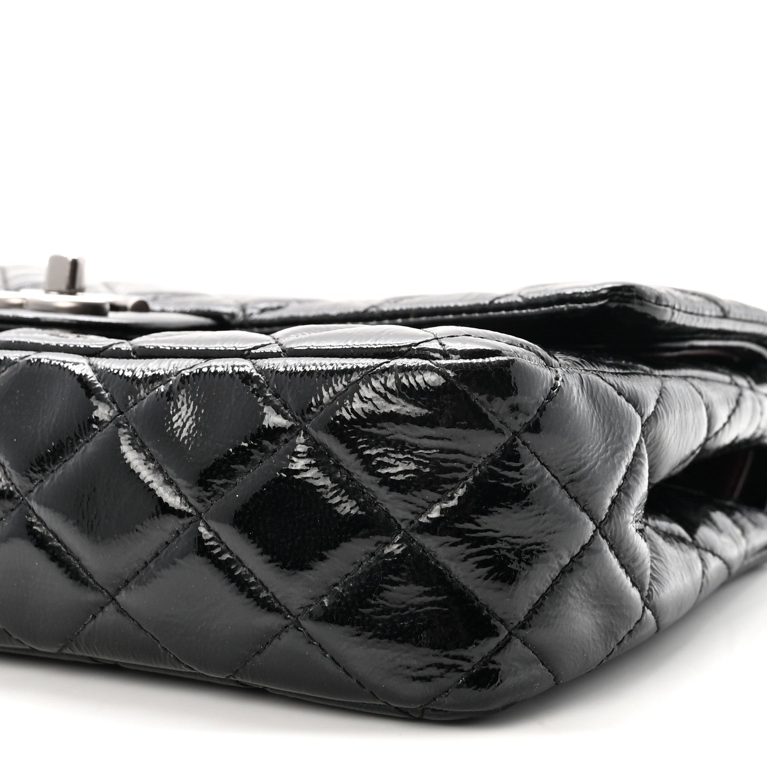 Crumpled Patent Quilted Medium Double Flap Black