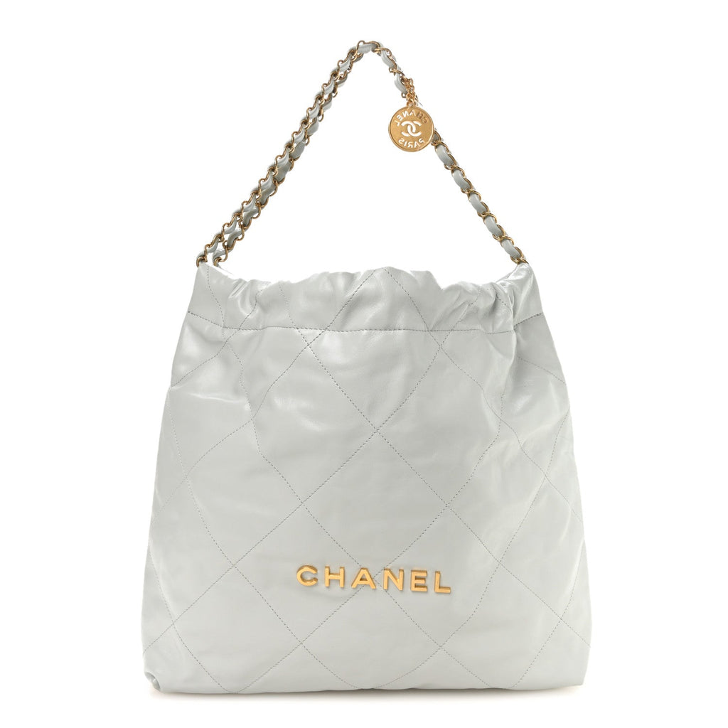Shiny Calfskin Quilted Chanel 22 Light Blue