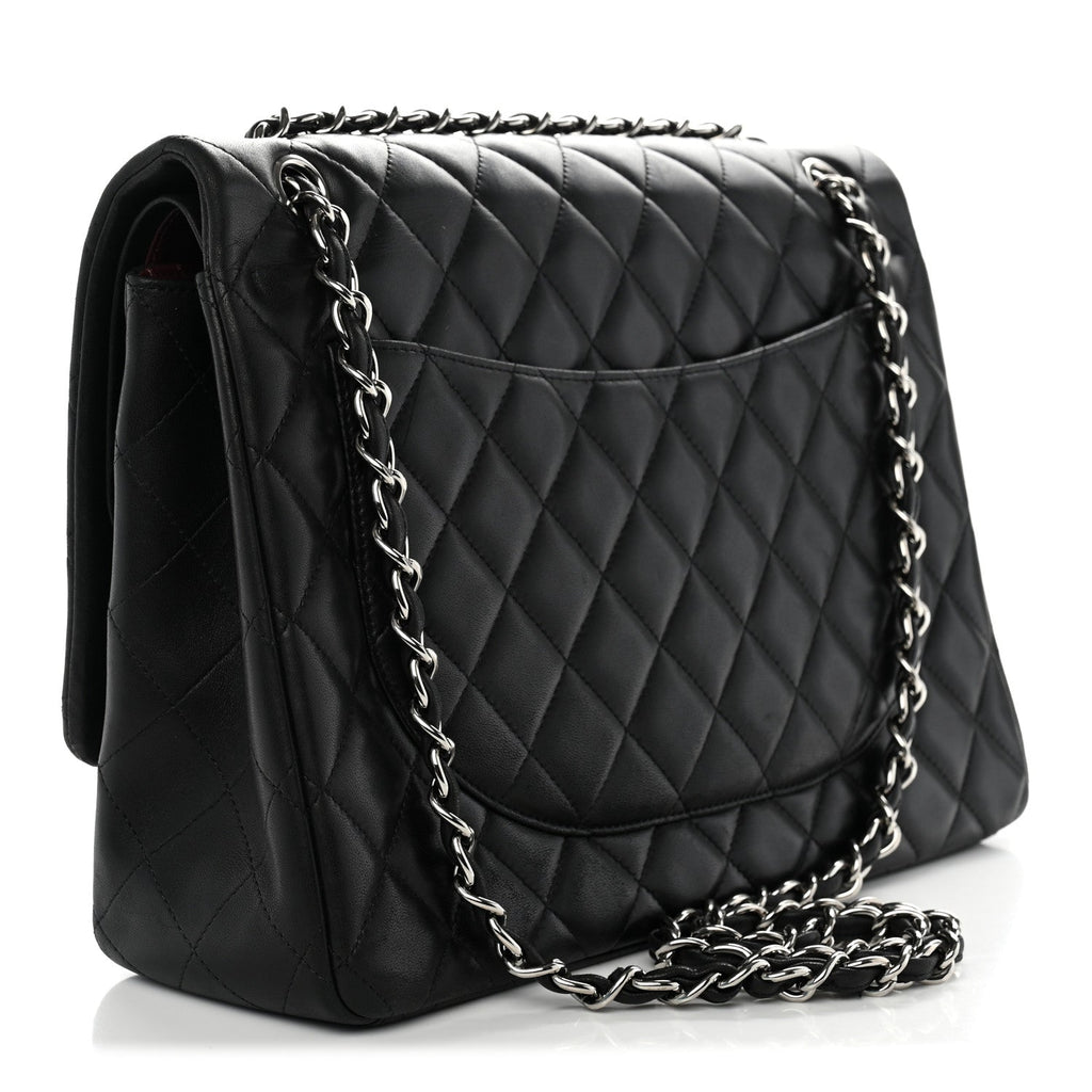 Lambskin Quilted Maxi Double Flap Black