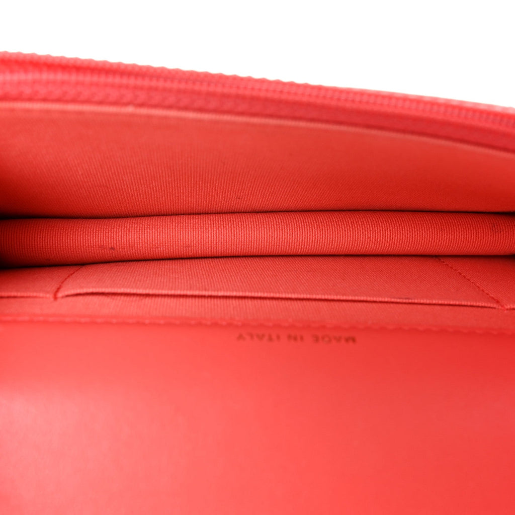Lambskin Quilted Chanel 19 Flap Phone Holder With Chain Coral