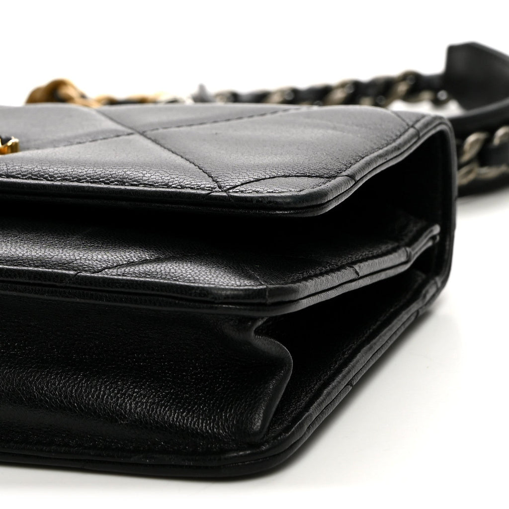 Goatskin Quilted Chanel 19 Wallet On Chain WOC Black