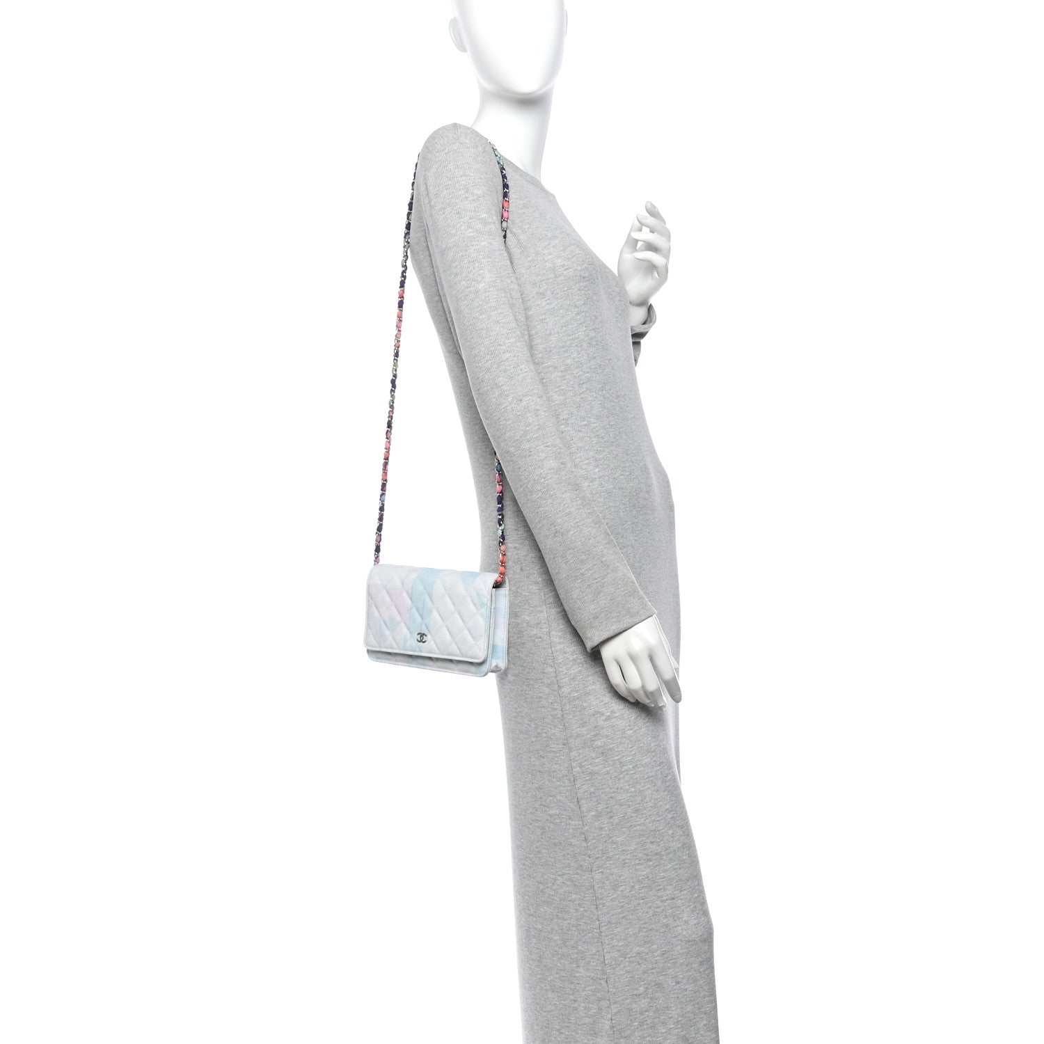 Canvas Quilted Jungle Jeans Wallet on Chain WOC Multicolor